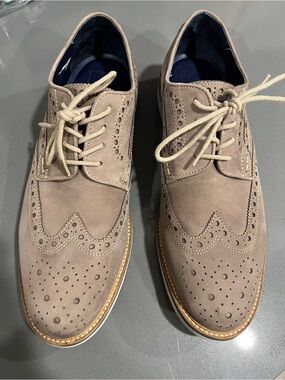 14th and Union Men's Suede Wingtip Oxford Lace-Up Shoes - Taupe